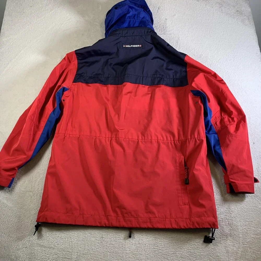 Vintage Tommy Hilfiger Jacket Mens Large Red Waterstop Ski Hooded 90s Colorblock